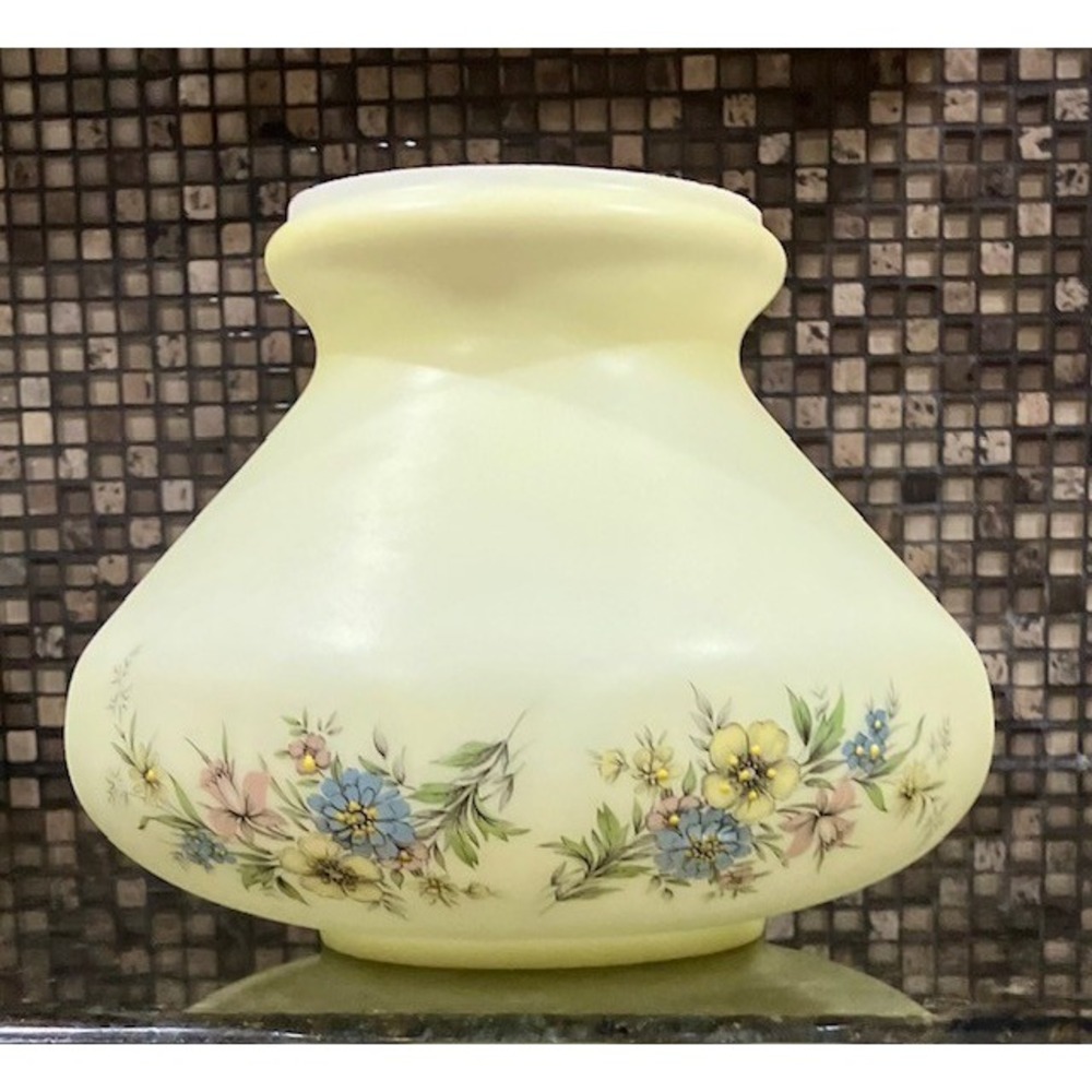 Vintage Hand Painted Glass Lamp Shade Yellow with Floral on Both Sides